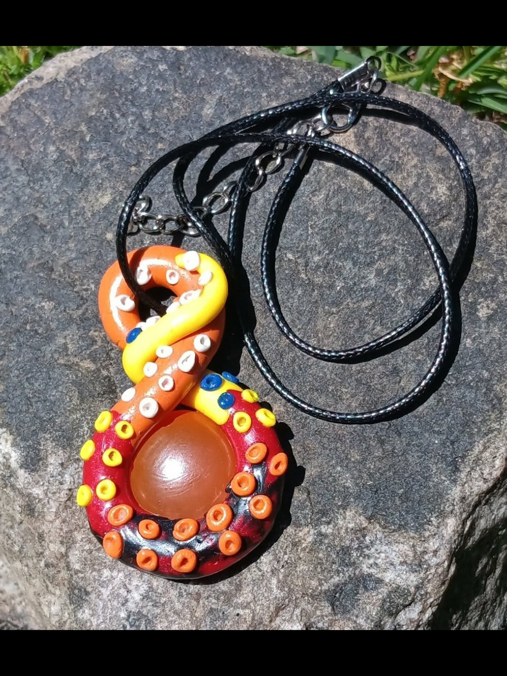 Handmade Orange & Yellow 'Fire' Octopus Tentacle Pendant Necklace
